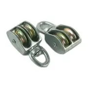 Two Pack Lt Duty Pulley Mini Micro Double Sheave SWIVEL EYE 3/16 inch Max Line