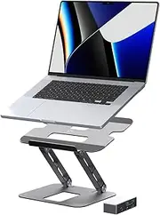 [j5create] Laptop Stand with USB C 4K HDMI Display Hub - 2 USB A 5Gbps, PD 100W with USB-C 5Gbps | Aluminum Computer Riser for MacBook and Windows Notebook (JTS327)