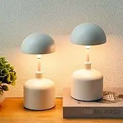 JHY DESIGN Mushroom Lamps Dimmable Table Lamps Set of 2 Rechargeable LED Touch Control Small Lamps Cordless Bedside Lamps for Restaurant, Bedroom, Bars, Coffee Table(Off-White)