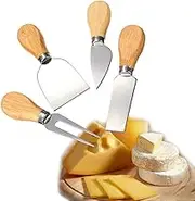 Paul My 4pcs Stainless Steel Wood Handle Cheese Butter Blade Fork Set Sandwich Spreader Cheese Slicer Cutter Kit