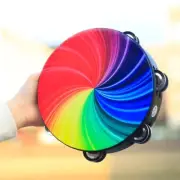 Wooden Hand Drum Percussion Instrument Colorful Tambourine Rattle Jingle Bells