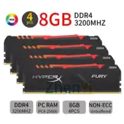 For HyperX Fury 32GB 4x 8GB DDR4 PC4-25600 3200MHz XMP PC Desktop Memory RGB BT