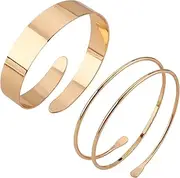 [Mikovivi] 2pcs Arm Cuff Jewelry for Women, Adjustable Gold Arm Cuff Upper Arm Cuff Minimalist Gold Metal Coil Arm Cuff Bracelets Stackable Geometric Jewelry Gold Arm Band for Women, 8 cm, Alloy Steel, no