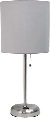LimeLights LT2024-GRY Brushed Steel Stick Table Desk Lamp with Charging Outlet