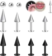 [BodyAce] 16G Spike Flact Back Earrings Cartilage Lip Rings, Stainless Steel Daith Helix Tragus Studs, Rook Lobe Lip Piercing for Women Men