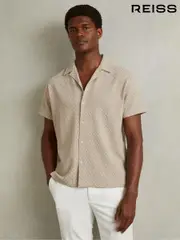 Reiss Oatmeal Jono Zig-Zag Cuban Collar Shirt (E30153) | $155