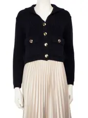 Navy Wool Knit Gold Button Cardigan