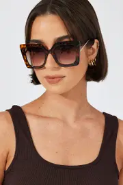 Brown Animal Print Oversized Square Sunglasses - Size ONE, Women's Sunglasses