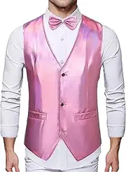 [FEOYA] Men's V-Nack Waistcoat Metallic Shiny Vest Sleeveless Button Down Slim Fit Casual Sequins Glitter Sparkle Blazers Jackets for Party Carnival Halloween Christmas S-2XL