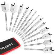 WORKPRO 13-Piece Spade Drill Bit Set in SAE, Paddle Flat Bits for Woodworking, N