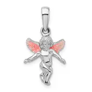 Sterling Silver De-Ani Rhodium-Plated Polished 3D Enameled Angel Pendant