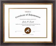Golden State Art, 11x14 Document Frame for 8.5x11 Diploma/Certificate/Picture, Sawtooth Hangers for Wall Mounting with Real Glass, Black Gold & Burgundy Color (White/Gold Double Mat)