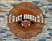 10" Texas Longhorns Get Hooked Wind Spinner Yard Decor 3D Kinetic rws-157