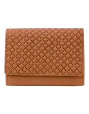 [PIERRE CARDIN] Tri-fold Diamond Pattern Emboss Leather Wallet in Apricot