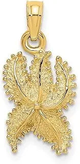 [JewelryWeb] 14ct Gold Sea shell Nautical Starfish W High Polish and Beaded Texture Charm Pendant Necklace 18x10.1mm Wide 2.7mm Thick