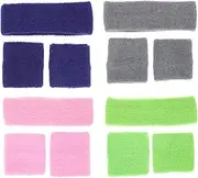 [Abaodam] 4Sets Colorful Sweatbands Elastic Sport Headbands Wristbands for Boys for Running Yoga Basketball and More