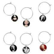 Marilyn Monroe Movie Star Fan Gift Idea Set of 6 Glass Wine Charms Custom