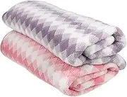 Hoement 2pcs Coral Fleece Bath Towels Comfortable Multi Use Towels for Bathing and Beach Diamond Pattern Soft for Home and Travel