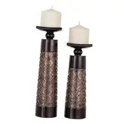 Dublin Decorative Candle Holder Set of 2 - Home Decor Pillar Candle Brown