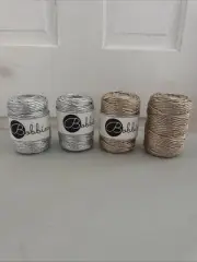 Lot Of 4 NEW Metallic Bobbiny Macrame Cord 3mm/ 50mm 2 Silver & 2 Champagne