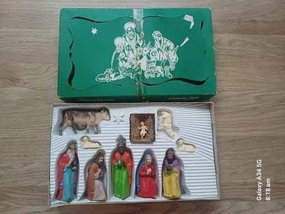 Vintage Hand Painted 10 Piece Nativity Set Germany Krippenfiguren