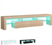 ALFORDSON TV Cabinet Stand RGB LED Night Light with 16 Colors and 4 Modes, 15mm Thick Particle Board, Modern Furniture Entertainment Unit for Living Room, Multimedia Centre, 180 x 45 x 35cm, Wood