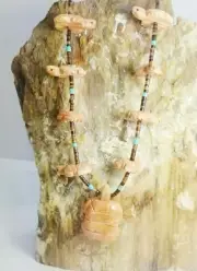 Zuni Fetish Necklace (FN85L) Single Strand Honey Serpentine Turtle Necklace