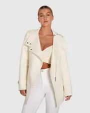[Belle & Bloom] Bad Girl Wool Blend Moto Coat - Cream