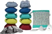 Close Pop-in Reusable Nappy Bundle Bright Colours 10 Bamboo Eco-friendly Nappies plus 3 night-time bamboo boosters plus 80 biodegradable liners plus 1 tote bag