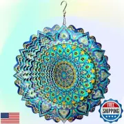 Hippolytusiart Wind Spinner Mandala Peacock Blue Ocean,Wind Spinner for Yard