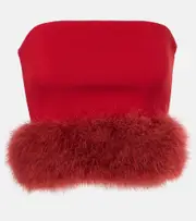 [Blumarine] Blumarine Feather-trimmed crêpe crop top AU 12 red