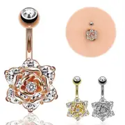 Crystal Zircon Flower Dangle Navel Belly Button Ring Bar Body Piercing Jewe LR