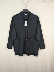Primark Ladies casual tunic shirt size 16 black button up modal mix New