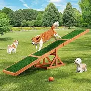 Petscene Pet Seesaw Wooden Dog Obedience Training Outdoor Dog Agility Equipment Puppy Sports Agility Outdoor Play Exercise Equipment Teeter Totter Artificial Grass