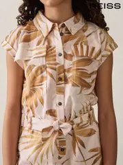 Reiss Multi Zoey Cotton-Linen Palm-Print Playsuit (AR9609) | $150