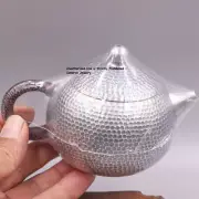 Solid S999 Fine Silver Teapot Carved Vintage Hammer Wine Tea Pot 5inch