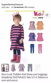 New Look Pattern S0274 Girls Knit Top Dress Leggings Sz 1/2, 1, 2, 3, 4 UNCUT