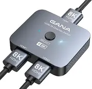 GANA HDMI 2.1 Switch, 8K Switcher Splitter 2 in 1 Out, Supports 4K@120Hz, 8K@60Hz, High Speed 48Gbps Aluminum Bi-Directional Ultra HD Hub Compatible with PS5/4,Xbox,Roku,Apple TV,Fire Stick, Gray