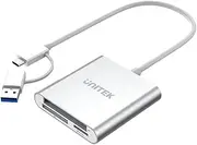 Unitek USB3.0 Type-C Aluminium Card Reader SDHC Micro SD CF Memory Reader, with USB3.0 SuperSpeed Data Transfer (5 Gbps), Multi-in-one, Plug and Play, Bus Powered, Silver