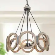 LNC Farmhouse Geometric Drum Weathered Wood Chandelier, 4-Light Gray Circle Kitc