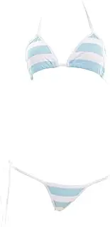 [SINMIUANIME] Women Japanese Style Anime Lingerie Sexy Blue/Pink Striped Micro Bikini Cosplay Bra and Panty Set