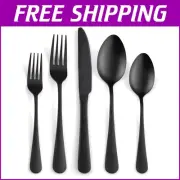 Matte Black Silverware Set for 8 - 40-Piece Dining Cutlery, Elegant & Functional