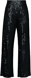 [Aelidiya] Women's Glitter Sequin Long Loose Pants Bling Party Clubwear Elastic Casual Pants