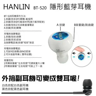 藍牙耳機 HANLIN正版最小藍牙 4.0藍芽耳機BT-520 (加送4水鑽+專利耳掛)