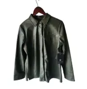 Bagatelle Collection Womens Faux Leather Jacket Size Medium Army Green Soft NEW