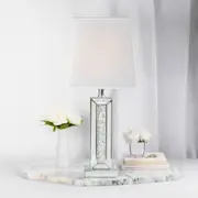 Glam Table Lamp with Silver Mirror Finish and Faux Diamonds