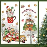 154 PCS Merry Christmas Window Clings, Xmas Tree Man Candy Gingerbread