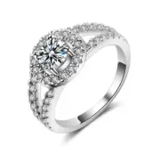 Pave 2 Cts Cubic Zirconia Silver SP Halo Engagement Simulate Ring RS26