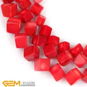 Red Coral Gemstone Square Cube Spacer Loose Beads Jewellery Making 15" 7/8/9mm