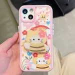 外殼兼容 IPHONE 12 13 14 15 PRO RAINBOW HELLO KITTY 貓圖案耐用 TPU SH